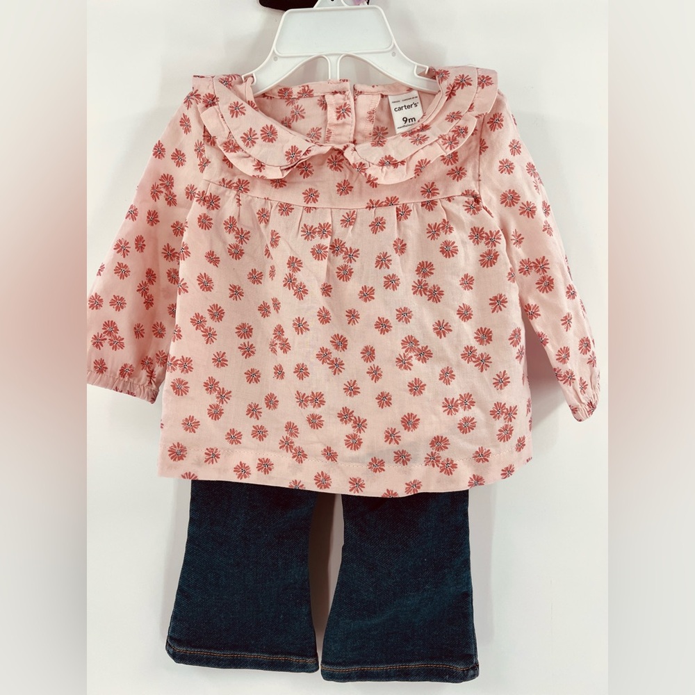 Carter’s Toddler Girl 2-Piece Floral Top and Denim Pants Set new 9m - Picture 9 of 11